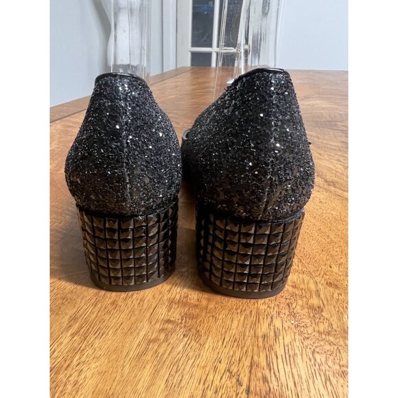 Michael Kors Woman’s 7 Black Leather Glitter Arabella Studded Heels Kitten Pumps - Picture 5 of 8